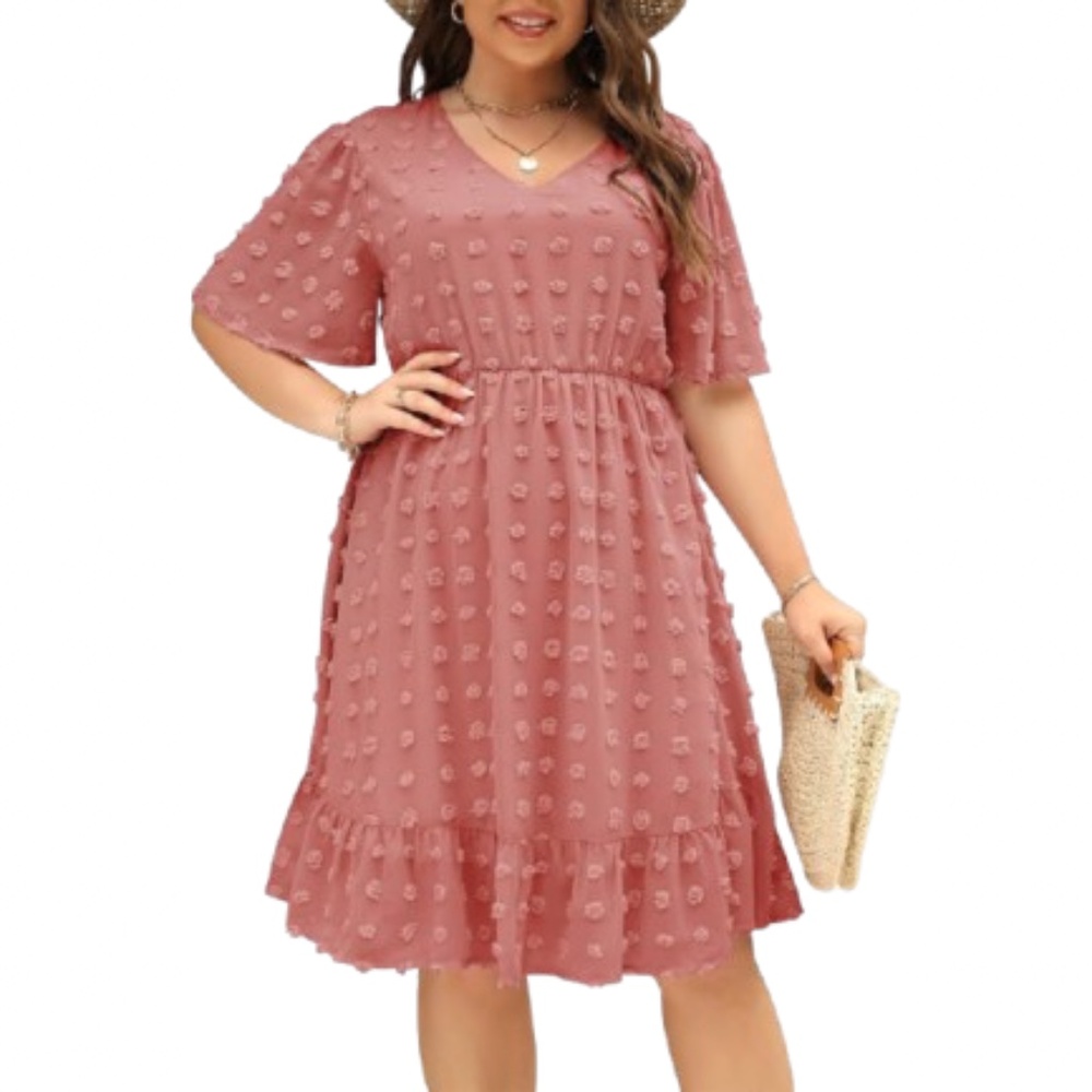 Women’s Plus Size Swiss Dot Chiffon Midi A Line Cocktail Dress